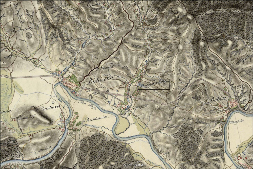 Nienadowa in the First Military Mapping Survey (1779-1783)