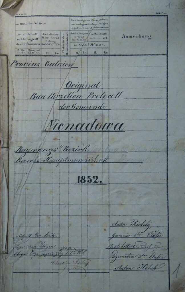 Bauparzellen Protokoll - Nienadowa - 1852