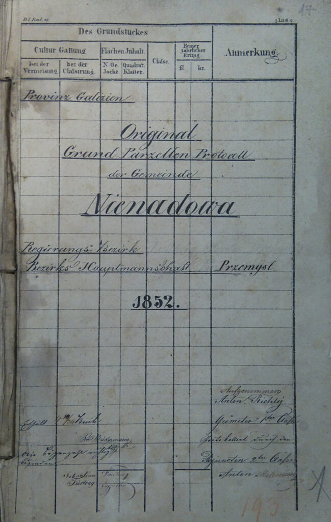 Grundparzellen Protokoll - Nienadowa - 1852